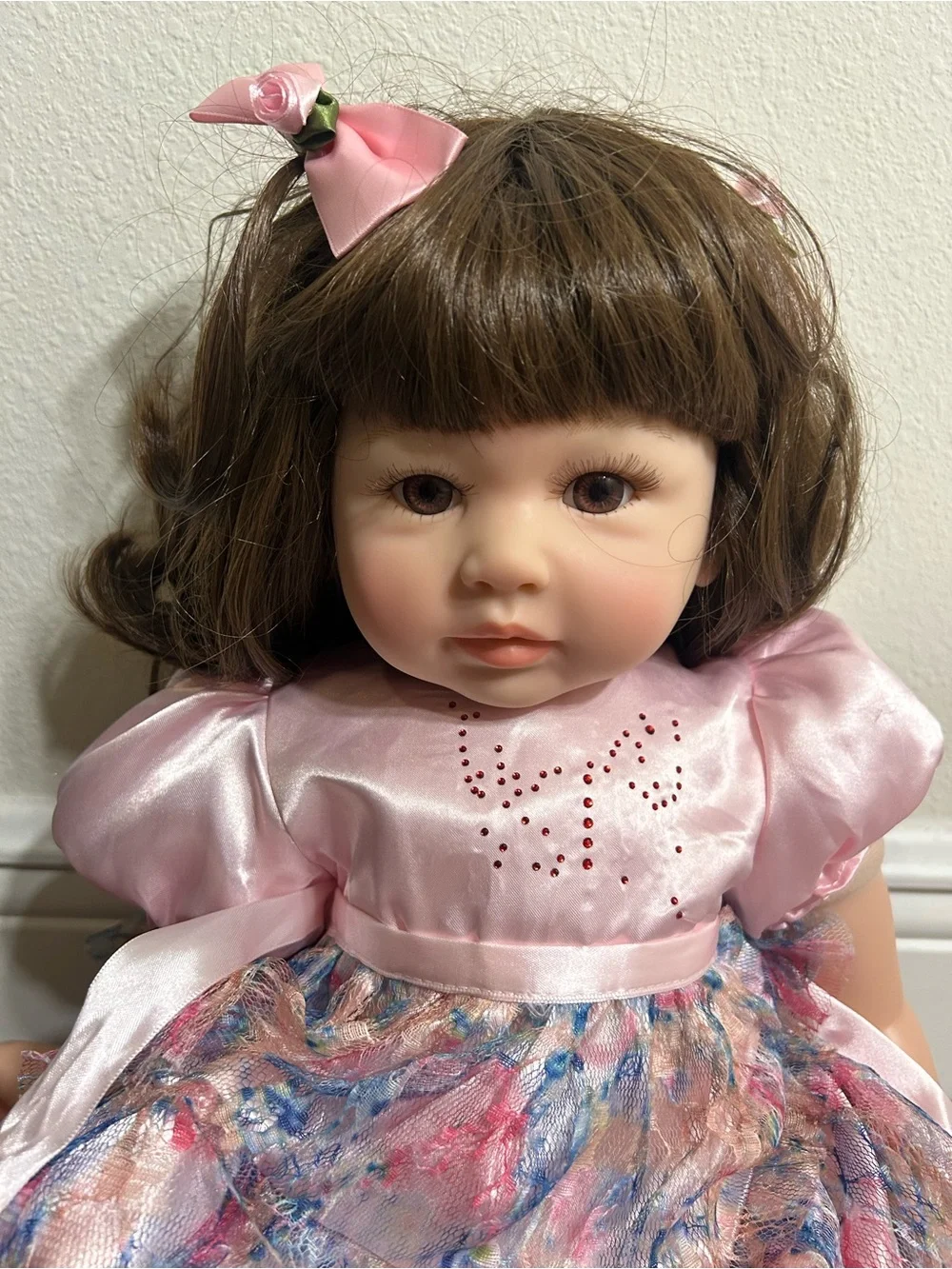 Pink Fabric Dress Baby Doll with Multicolor Skirt